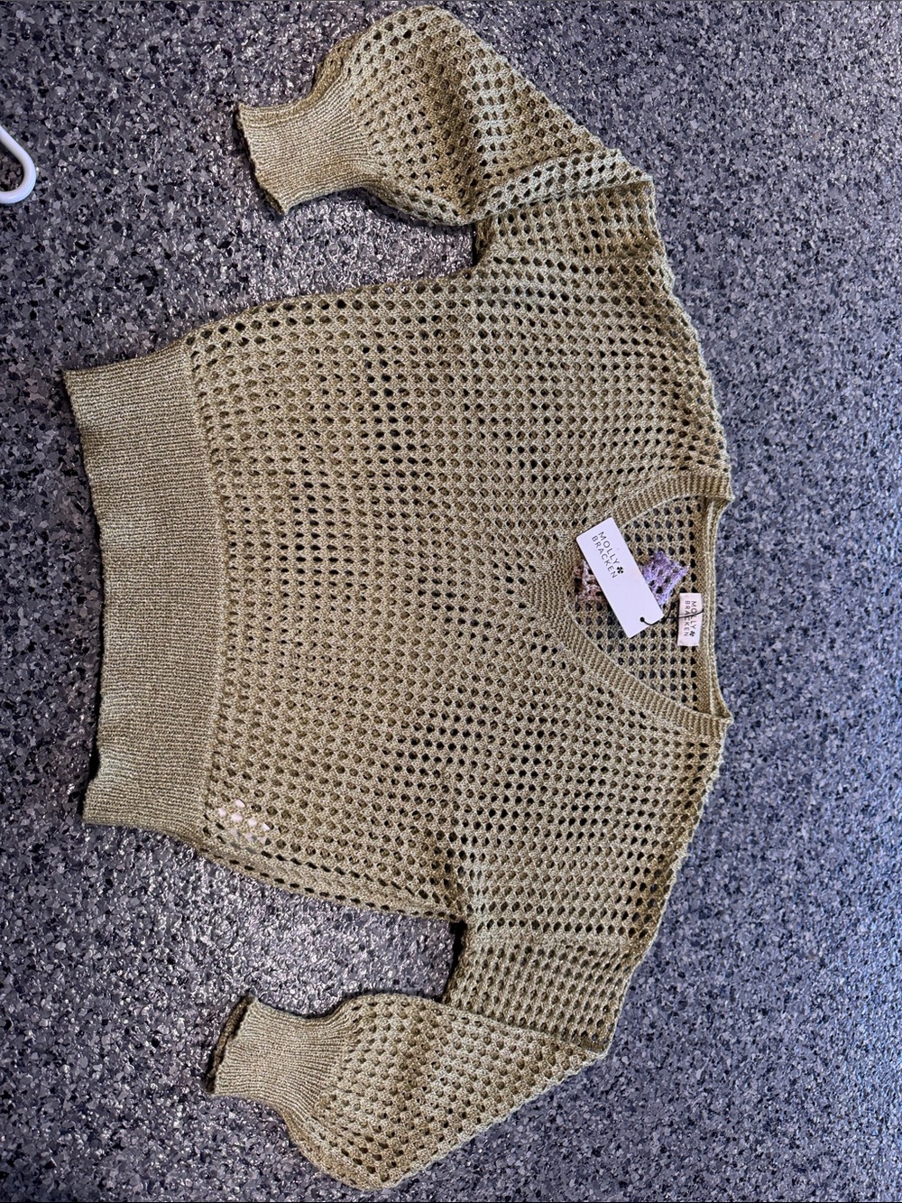Molly Bracken Olive Open-Knit V-Neck Sweater